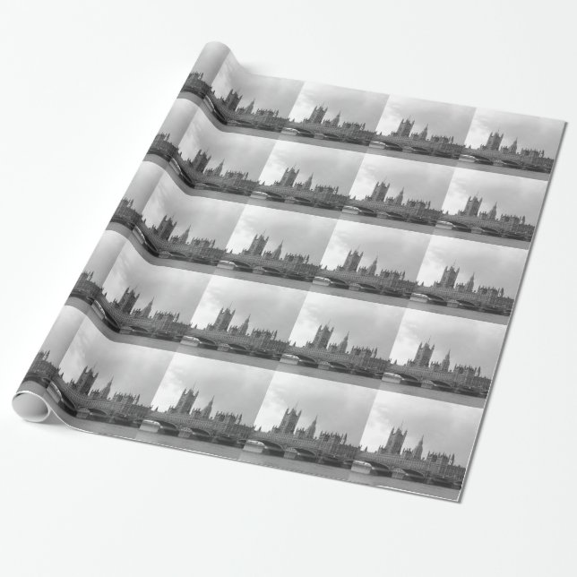 Black White Palace of Westminster Wrapping Paper (Unrolled)