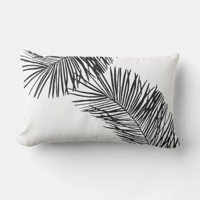 Black & White Palm Fronds Outdoor Lumbar Cushion (Front)