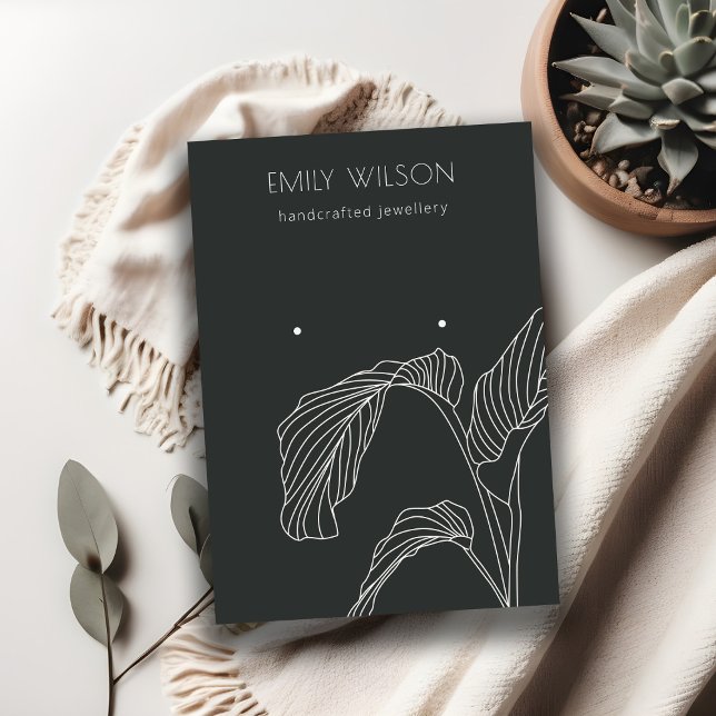 Black White Palm Leaf Sketch Stud Earring Display Business Card (Creator Uploaded)