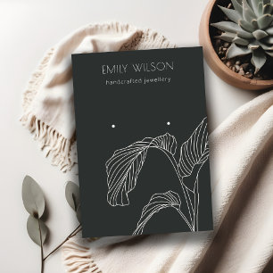 Black White Palm Leaf Sketch Stud Earring Display Business Card