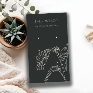 Black White Palm Leafy Sketch 3 Earring Display Business Card