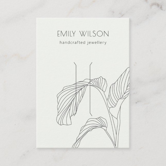 Black White Palm Leafy Sketch Hair Clip Display Business Card (Front)