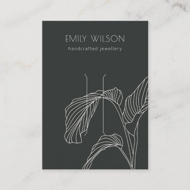 Black White Palm Leafy Sketch Hair Clip Display Business Card (Front)