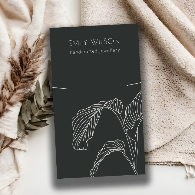 Black White Palm Leafy Sketch Necklace Display Business Card (Creator Uploaded)