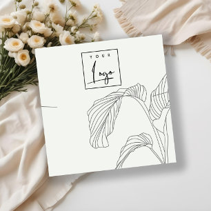 Black White Palm Leaves Sketch Necklace Display Square Business Card