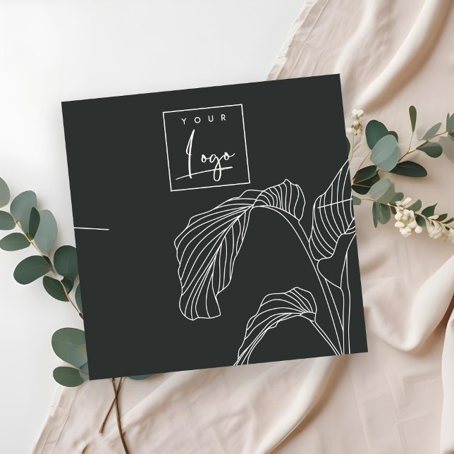 Black White Palm Leaves Sketch Necklace Display Square Business Card (Creator Uploaded)