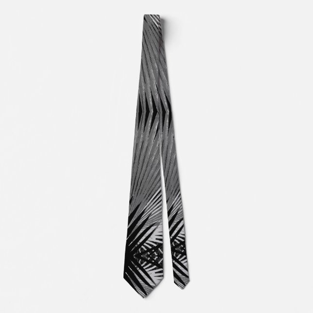 Black White Palm Tree Fronds Leaves Tropical Tie (Front)