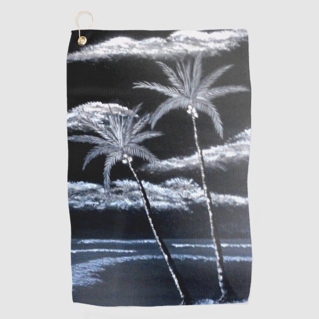Black & White Palm Trees Golf Towel (Front)