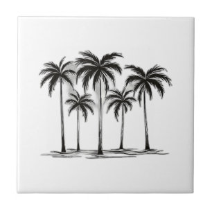 Black & White Palm Trees Graphic T-Shirt for Men W Tile