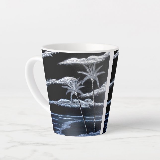 Black & White Palm Trees Latte Mug (Left Angle)