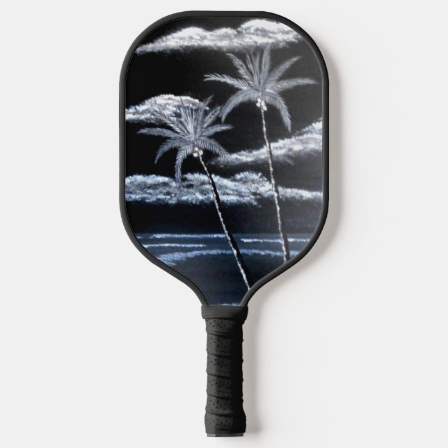 Black & White Palm Trees Pickleball Paddle (Front)