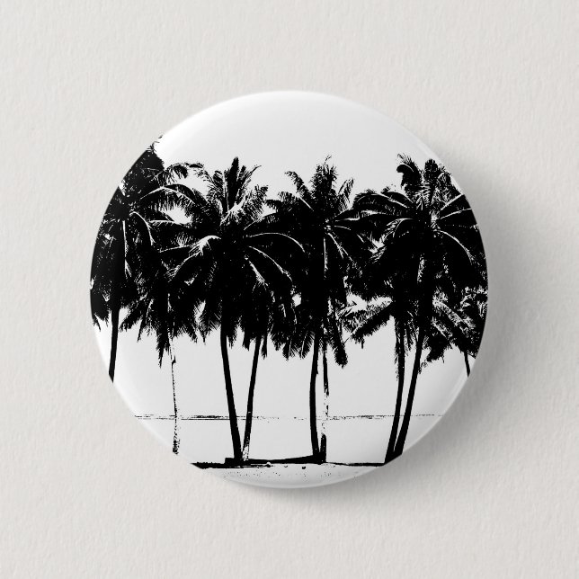 Black White Palm Trees Silhouette 6 Cm Round Badge (Front)