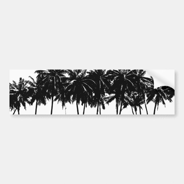 Black White Palm Trees Silhouette Bumper Sticker (Front)