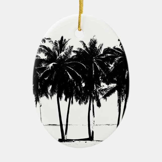 Black White Palm Trees Silhouette Ceramic Tree Decoration (Front)