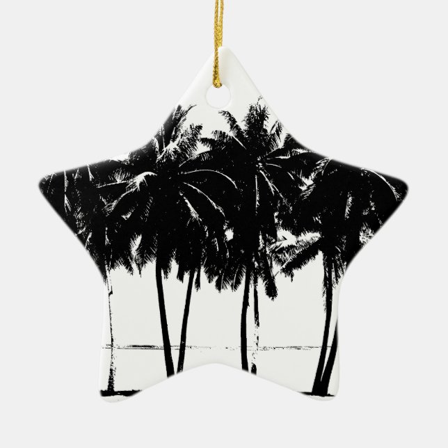 Black White Palm Trees Silhouette Ceramic Tree Decoration (Front)