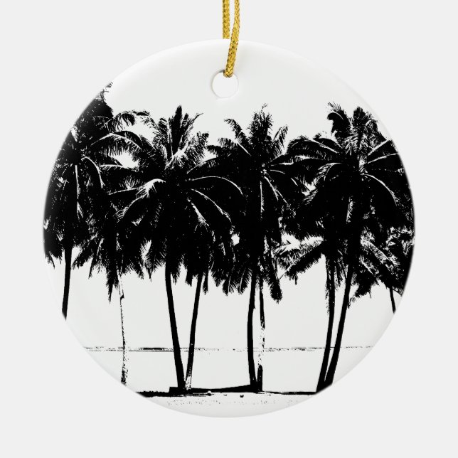 Black White Palm Trees Silhouette Ceramic Tree Decoration (Front)