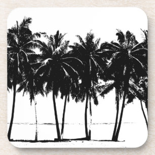 Black White Palm Trees Silhouette Coaster