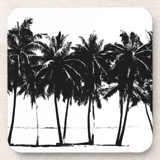 Black White Palm Trees Silhouette Coaster (Front)