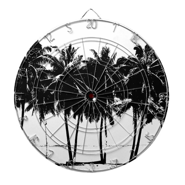 Black White Palm Trees Silhouette Dartboard (Front)