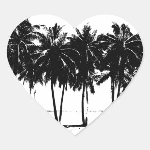 Black White Palm Trees Silhouette Heart Sticker