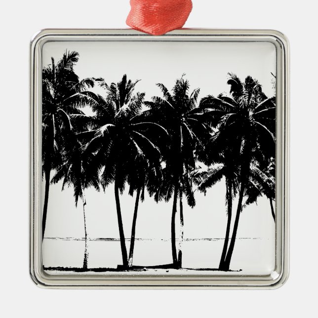 Black White Palm Trees Silhouette Metal Tree Decoration (Front)