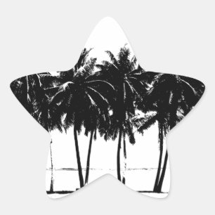 Black White Palm Trees Silhouette Star Sticker