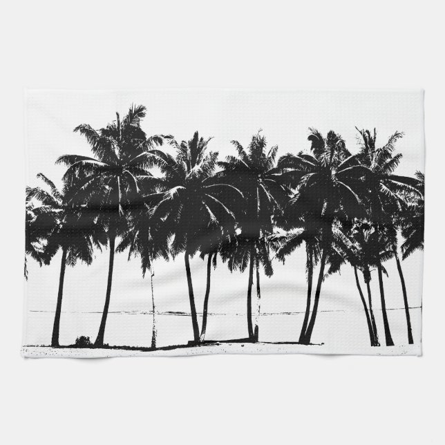 Black White Palm Trees Silhouette Tea Towel (Horizontal)