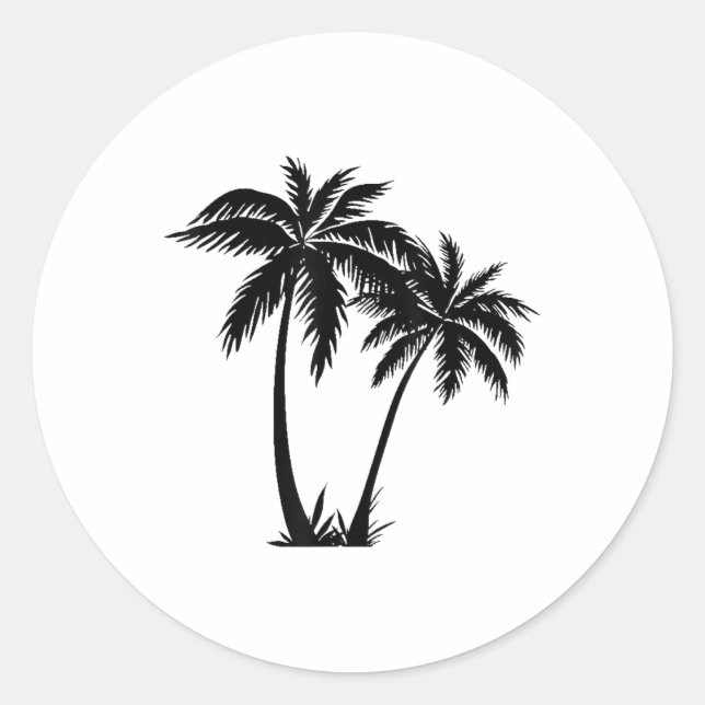 Black White Palm Trees Summer Sun Beach Women Men  Classic Round Sticker (Front)