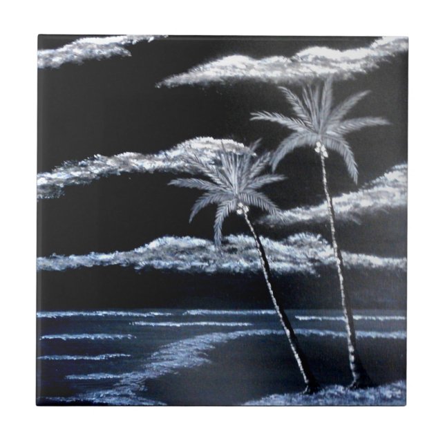 Black & White Palm Trees Tile (Front)