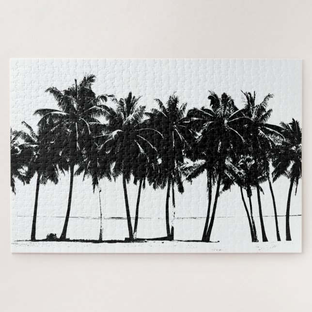 Black White Palm Trees Travel Art Jigsaw Puzzle (Horizontal)