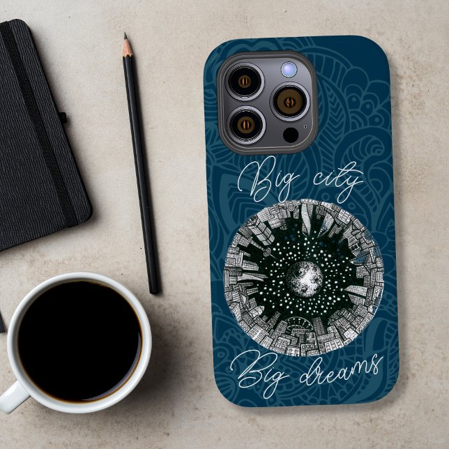 Black & white panorama city under the Moon Case-Mate iPhone Case (Creator Uploaded)