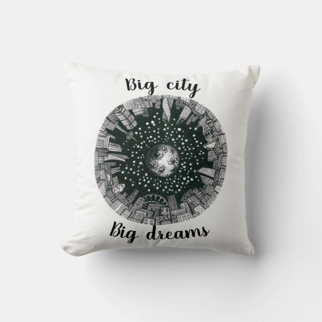 Black & white panorama city under the Moon Classic Cushion (Front)