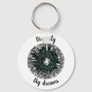 Black & white panorama city under the Moon Key Ring