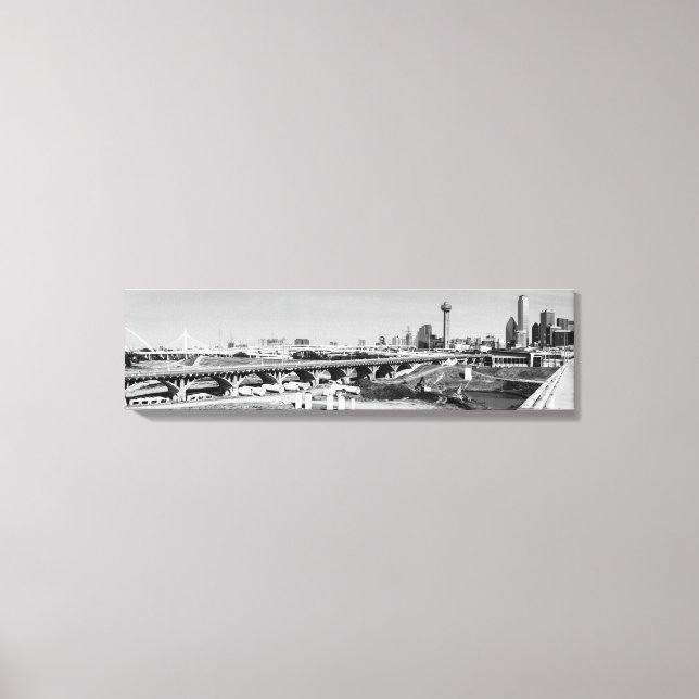 Black & White Panoramic Dallas Skyline View Canvas Print (Front)