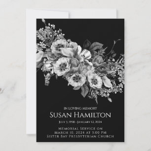 Black & White Pansy Funeral Memorial Announcement