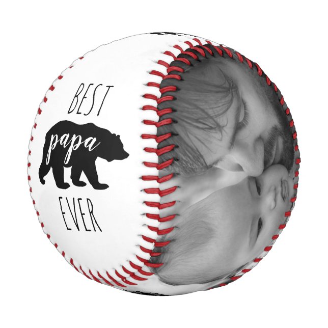 Black & White Papa Bear Father's Day Custom Photo Baseball (Angled)