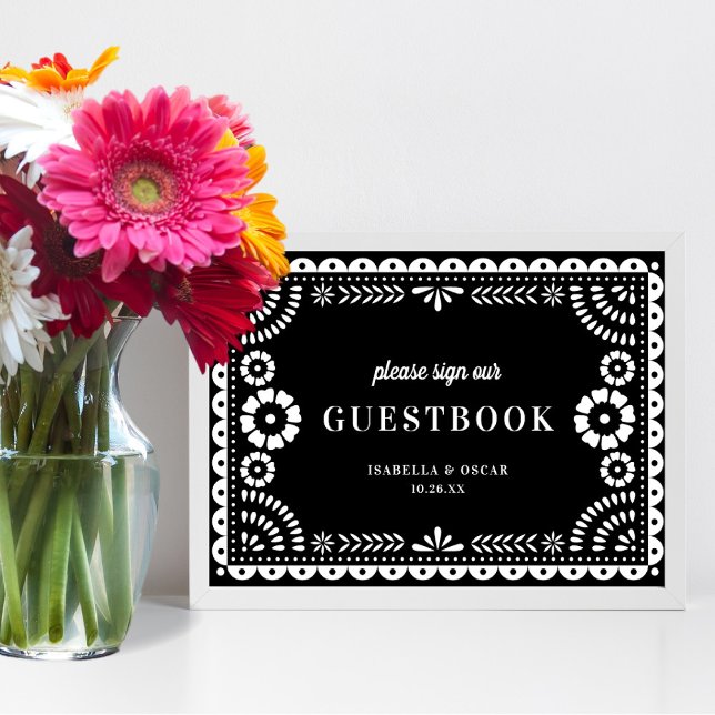 Black & White Papel Picado Wedding Guestbook Sign (Creator Uploaded)