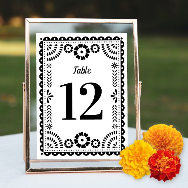 Black & White Papel Picado Wedding Table Number (Creator Uploaded)