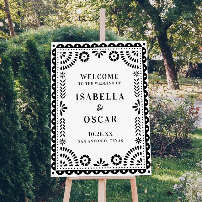 Black & White Papel Picado Wedding Welcome Sign (Creator Uploaded)