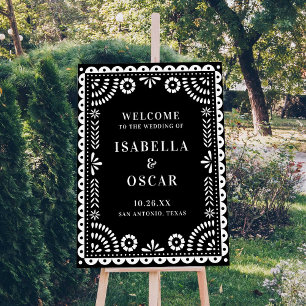 Black & White Papel Picado Wedding Welcome Sign