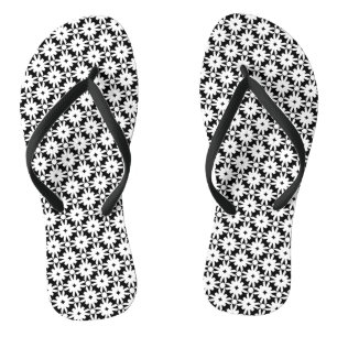 Black White Paper Flower Chain Pattern Flip Flops