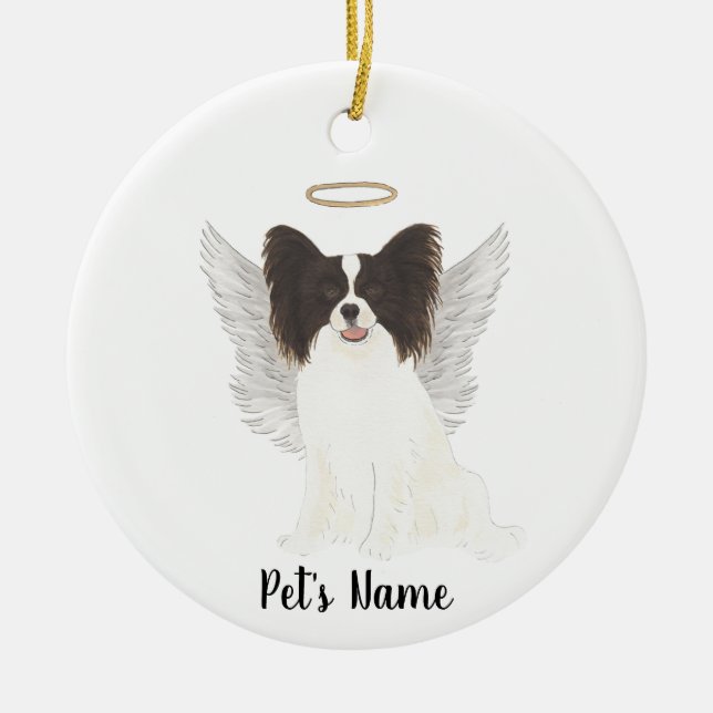 Black & White Papillon Sympathy Memorial Ceramic Tree Decoration (Front)