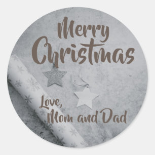 Black & White parchment and glittery stars Classic Round Sticker