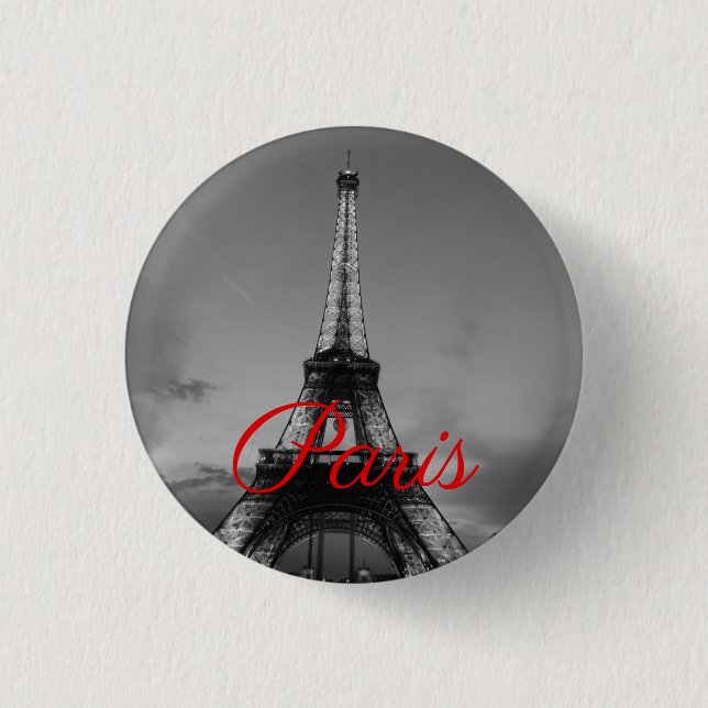 Black White Paris City Night Eiffel Tower European 3 Cm Round Badge (Front)