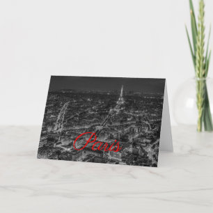 Black White Paris City Night Eiffel Tower European Card