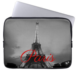 Black White Paris City Night Eiffel Tower European Laptop Sleeve