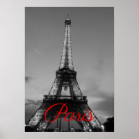 Black White Paris City Night Eiffel Tower European