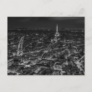 Black White Paris City Night Eiffel Tower Travel Postcard