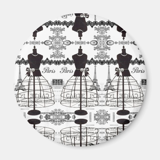 Black White Paris Fashion Mannequin Magnet (Front)