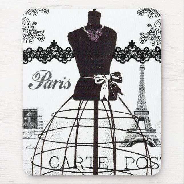 Black White Paris Fashion Mannequin Mouse Mat (Front)